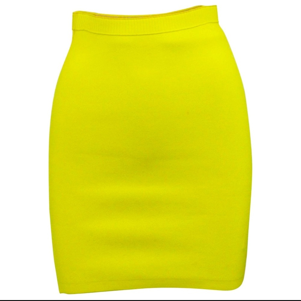 Alexander Wang NEW Elastic Stretch Bodycon Mini Skirt Knit Neon YellowChartreuse
